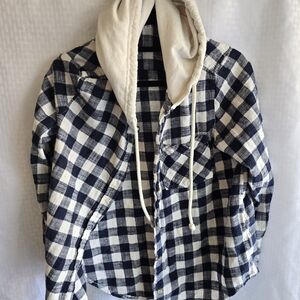 Time and Tru Checkered Hoodie in Black and Cream